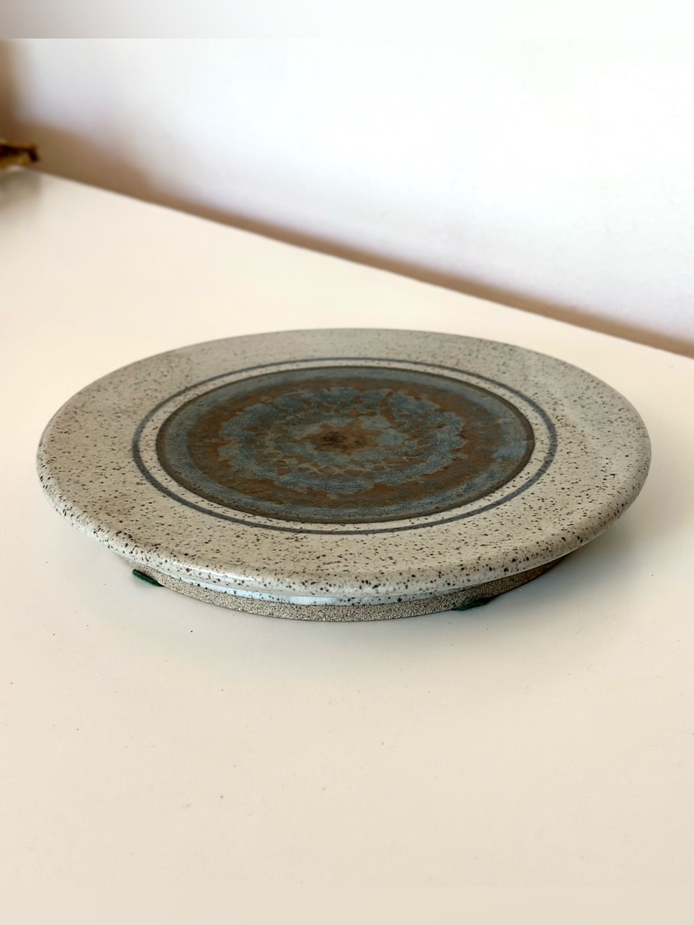 Vintage Studio Pottery Round Trivet Hot Plate Speckled Glaze